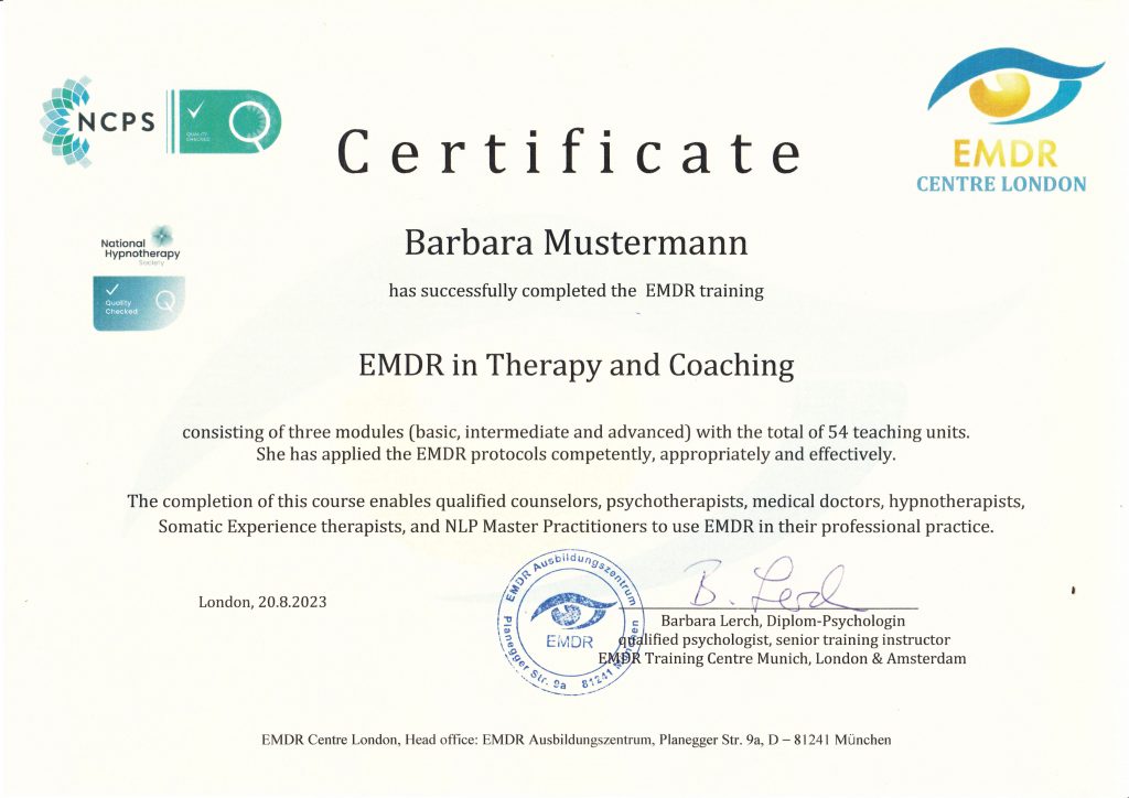 Certificate EMDR London
